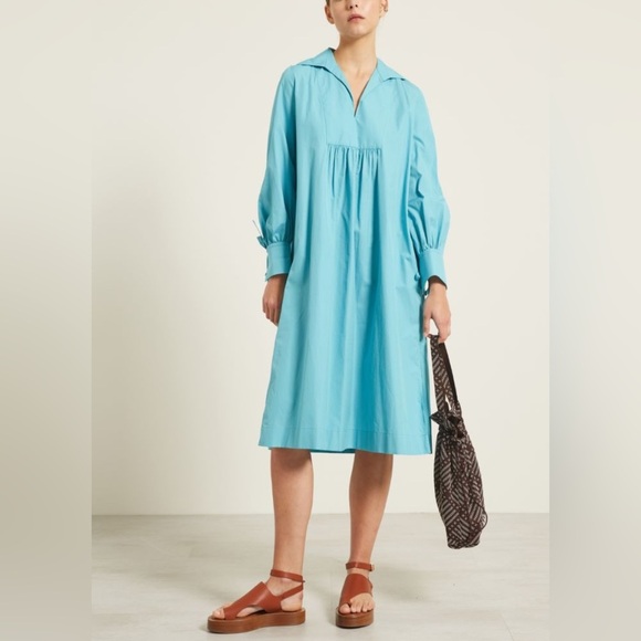 NWT MAX MARA Poplin Midi Dress Size:Medium US6 Light Blue Spring/Summer/Vacation - Picture 4 of 17